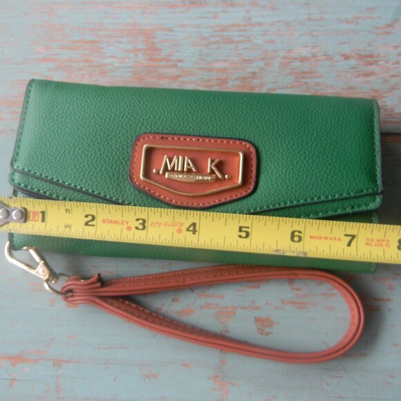 MIA K COLLECTION GREEN/BROWN GORGEOUS LARGE WALLET/WRISTLET CLUTCH - Picture 3 of 9